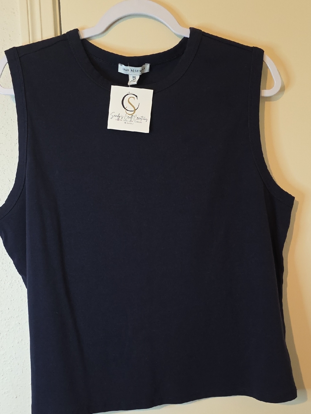 Navy Blue Sleeveless Crewneck Top